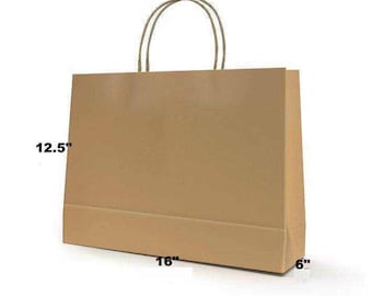 Brown Paper Bags with Handles, 16"L x 6”D x 12.5”H, Ideal for Small Business, Restaurants, Gifts, Party, Weddings, Shoppings, Grocery