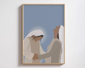 Mary and Elizabeth Visitation Art, Catholic Rosary Scene Print (Digital Download)