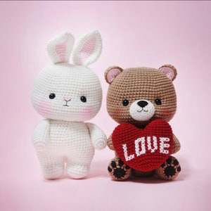 crochet pattern-Bear and bunny with Big love(PDF/ENG/KOR)