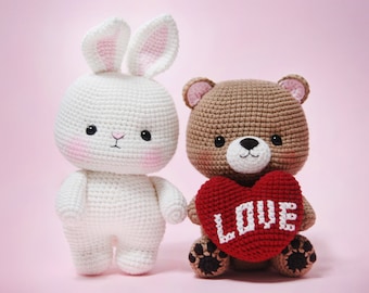 crochet pattern-Bear and bunny with Big love(PDF/ENG/KOR)