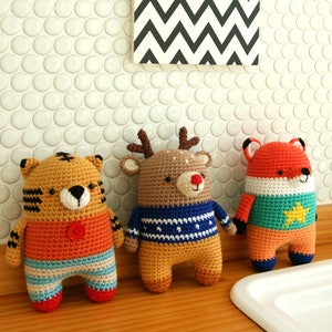 crochet pattern-5in1/fox/monkey/tiger/polarbear/deer/symbolpatternPDF/ENG image 5