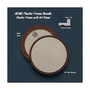 May include: A bundle of ACMS floater frames with art panels. The frames are circular with a dark brown wood finish and a light beige art panel. The text "ACMS Floater Frame Bundle" and "Floater Frame with Art Panel" is visible.