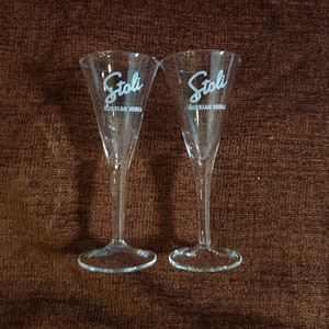 Vintage Stoli Russian Vodka Stemmed Glasses - Collectible Barware for Home Bar Enthusiasts