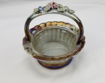 Soviet/Ukrainian Retro/antique sugar snack basket for Coffee Set: Lustre porcelain Vintage kitchenware & drinkware~  3D Roses