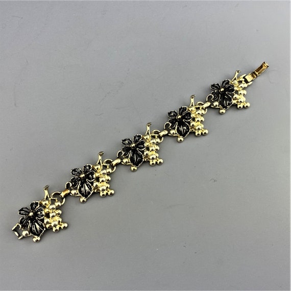 Vintage Black Bows and Grapes Gold Tone Bracelet - image 2