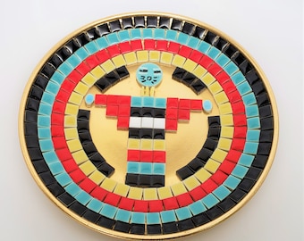 Vintage southwestern tile decor plate Zuni look Mosaic plate Native Tiles