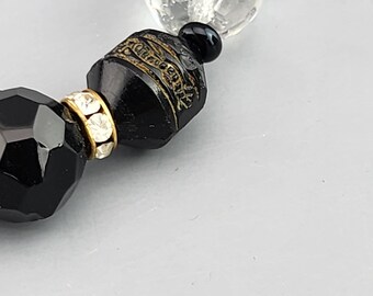 Antique Black PASTE Glass Bead Necklace with Black carved beads with Dragon