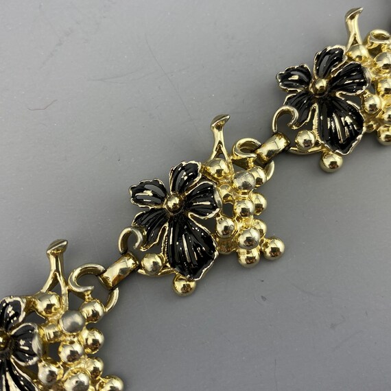Vintage Black Bows and Grapes Gold Tone Bracelet - image 1