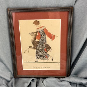 Rare 1922 La Biche Apprivoisee Flapper Color Print by A.E. Marty on Verge Paper, Signed in Plate