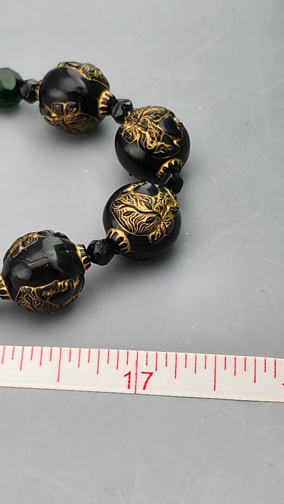 Antique Deep Green Glass Bead Necklace with Black… - image 5