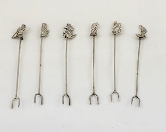 Mexico Signed Sterling Silver Horderves Fork,snack Fork, Lot of 6 Mexican People