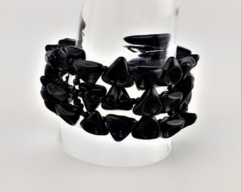 Vintage Art Glass Unique Classic Black Triple wrap Bracelet ~ Arm Band