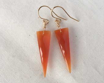 Carnelian drop earrings - 14k gold fill, trillion shape