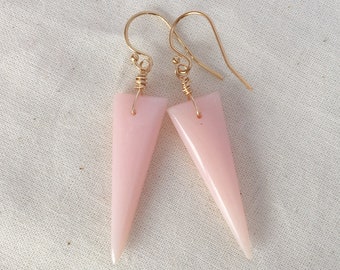 Soft Pink Opal drop earrings - 14k gold-filled French hook ear wire, trillion shape