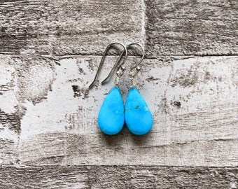 Blue Turquoise teardrop earrings - silver and rhodium plating