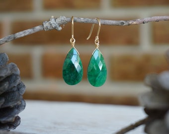 Emerald Gemstone Drop Earrings - 14k Gold-filled wire and hooks