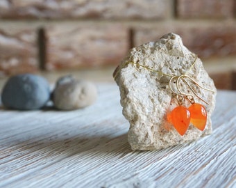 Carnelian Acorn Inverted Tear Drop earrings, Upside Down, Half Drilled, Gold Filled hook, 8x12 mm