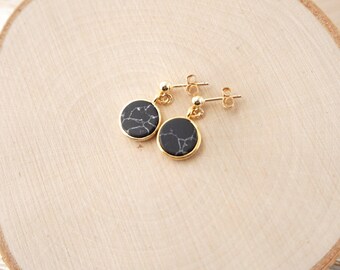 14k Gold-filled Ball Earrings with Black Howlite Charm