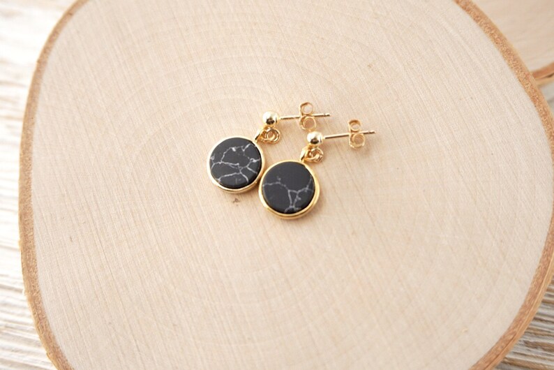 14k Gold-filled Ball Earrings with Black Howlite Charm image 1