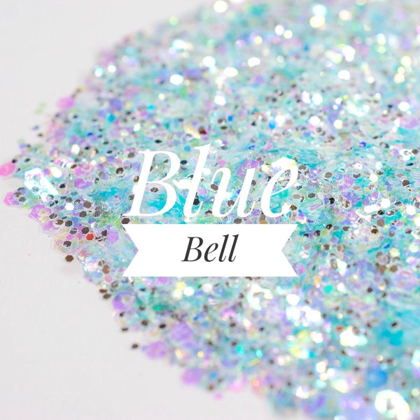 Iridescent Glitter//Blue Bell//Pale Blue Chunky Mix//Metallic//Solvent Resistant//Tumbler Glitter//Nail Art Glitter//Bulk Glitter