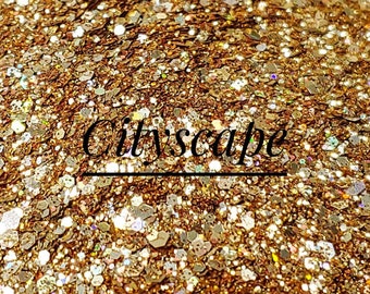 Gold Chunky Glitter Mix//Cityscape//Solvent Resistant//Mixed Glitter//Tumbler Glitter//Nail Art Glitter//Holographic//Festival//Cosmetic Mix