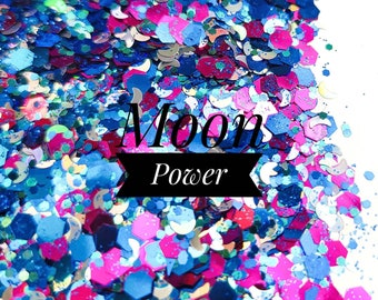 Chunky Glitter Mix//Moon Power//Metallic Blue Pink Glitter//Solvent Resistant//Tumbler Glitter//Nail Glitter//Body Glitter//Bulk Glitter