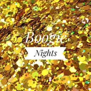 Holographic Gold Glitter//Boogie Nights//Chunky Mix//Solvent Resistant//Tumbler Glitter//Nail Art Glitter//Festival Makeup//Bulk Glitter
