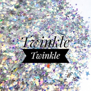 Star Glitter Mix//Twinkle Twinkle//Iridescent Silver Glitter Mix//Solvent Resistant//Tumbler Glitter//Nail Glitter//Body Glitter