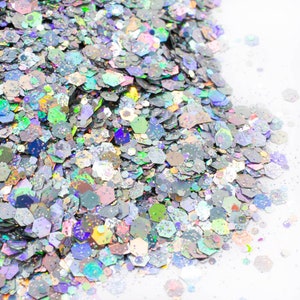Chunky Bling//Holographic Chunky Glitter Mix//Silver Glitter//Solvent Resistant//Tumbler Glitter//Nail Glitter//Body Glitter
