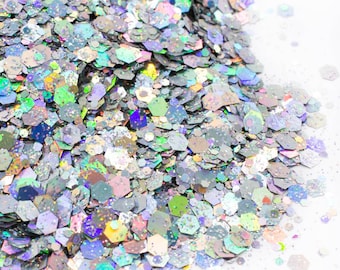 Chunky Bling//Holographic Chunky Glitter Mix//Silver Glitter//Solvent Resistant//Tumbler Glitter//Nail Glitter//Body Glitter