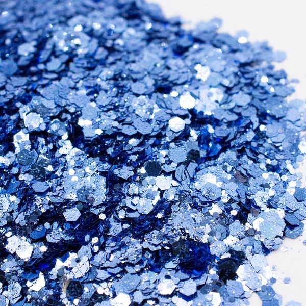 Chunky Denim//Metallic Chunky Glitter Mix//Blue Glitter//Solvent Resistant//Tumbler Glitter//Nail Glitter//Body Glitter