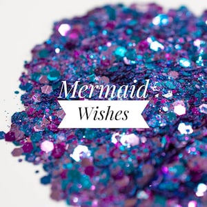 Metallic Multicolor Glitter//Mermaid Wishes//Purple Blue Chunky Mix//Solvent Resistant//Tumbler Glitter//Nail Art Glitter//Bulk Glitter