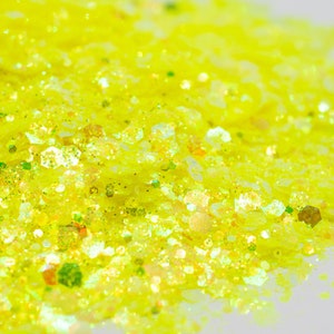 Electrified//Iridescent Chunky Glitter Mix//Neon Yellow Glitter//Solvent Resistant//Tumbler Glitter//Nail Glitter//Body Glitter