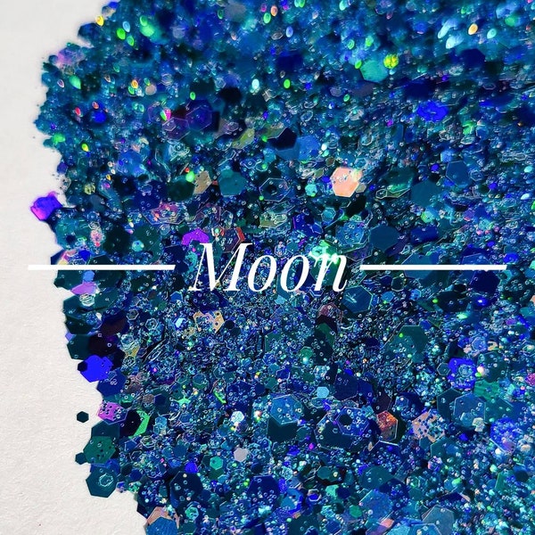 Holographic Chunky Mix Glitter//Moon//Aqua Blue Glitter//Solvent Resistant//Tumbler Glitter//Nail Art//Loose Bulk Glitter