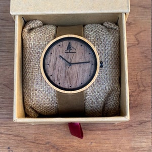 Bamboo and Walnut Wood Watch with Brown or Black Leather Band Mens & Womens Wooden Watches image 4