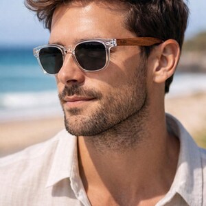 Byron-zonnebril van BUKO met houten armen en UV400 gepolariseerde lenzen afbeelding 4