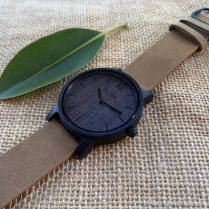Black Walnut Wooden Watch with Leather Strap