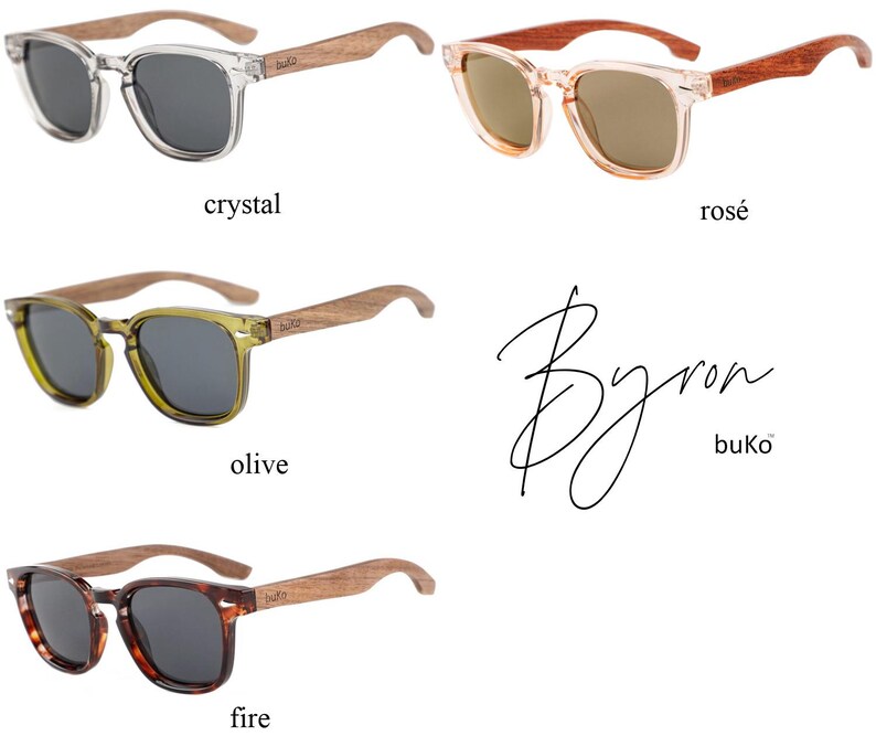 Byron-zonnebril van BUKO met houten armen en UV400 gepolariseerde lenzen afbeelding 12