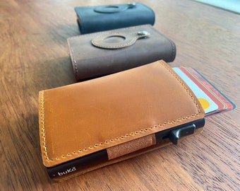Personalised Leather Pop-Up Card Wallet with AirTags Holder