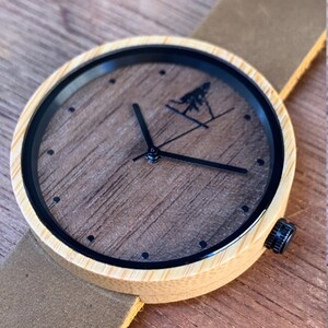 Bamboo and Walnut Wood Watch with Brown or Black Leather Band Mens & Womens Wooden Watches image 7