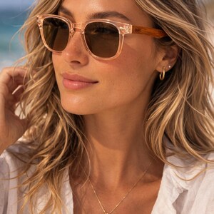 Byron-zonnebril van BUKO met houten armen en UV400 gepolariseerde lenzen afbeelding 5