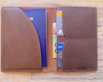 Cartera para pasaporte personalizada de piel de grano completo