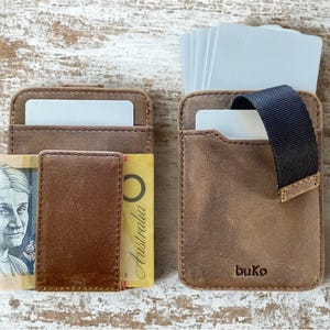 Cartera minimalista de cuero personalizada, tarjetero de cuero y pinza para billetes