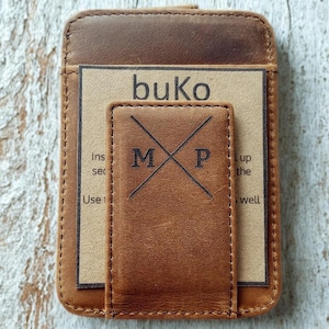 Personalised Minimalist Leather Wallet, Leather Card Holder & Money Clip image 3