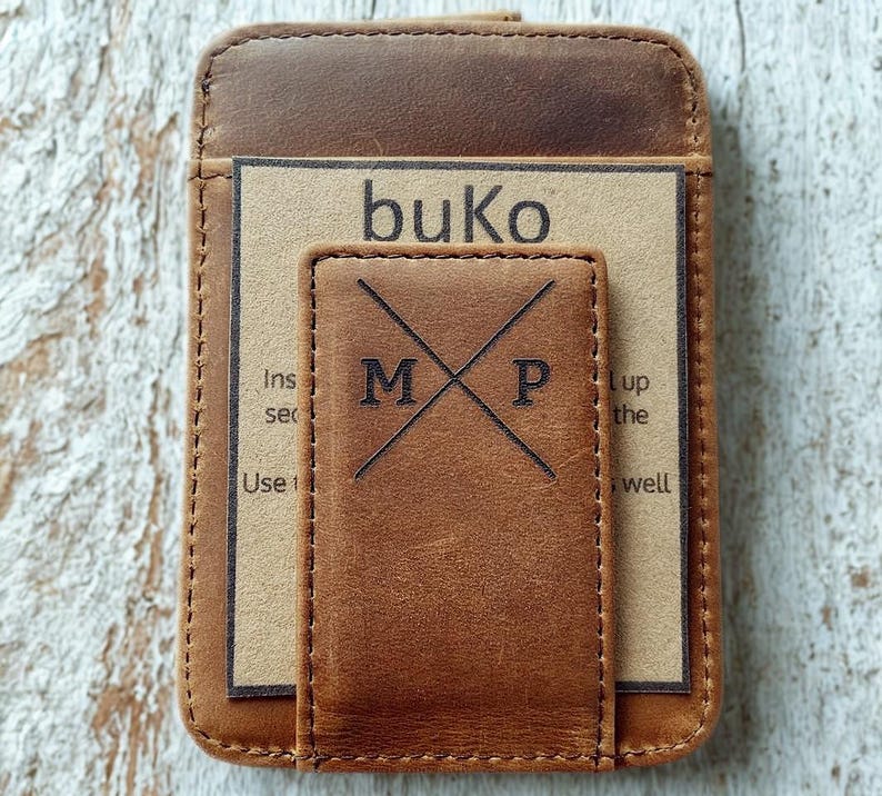 Personalised Minimalist Leather Wallet, Leather Card Holder & Money Clip image 3