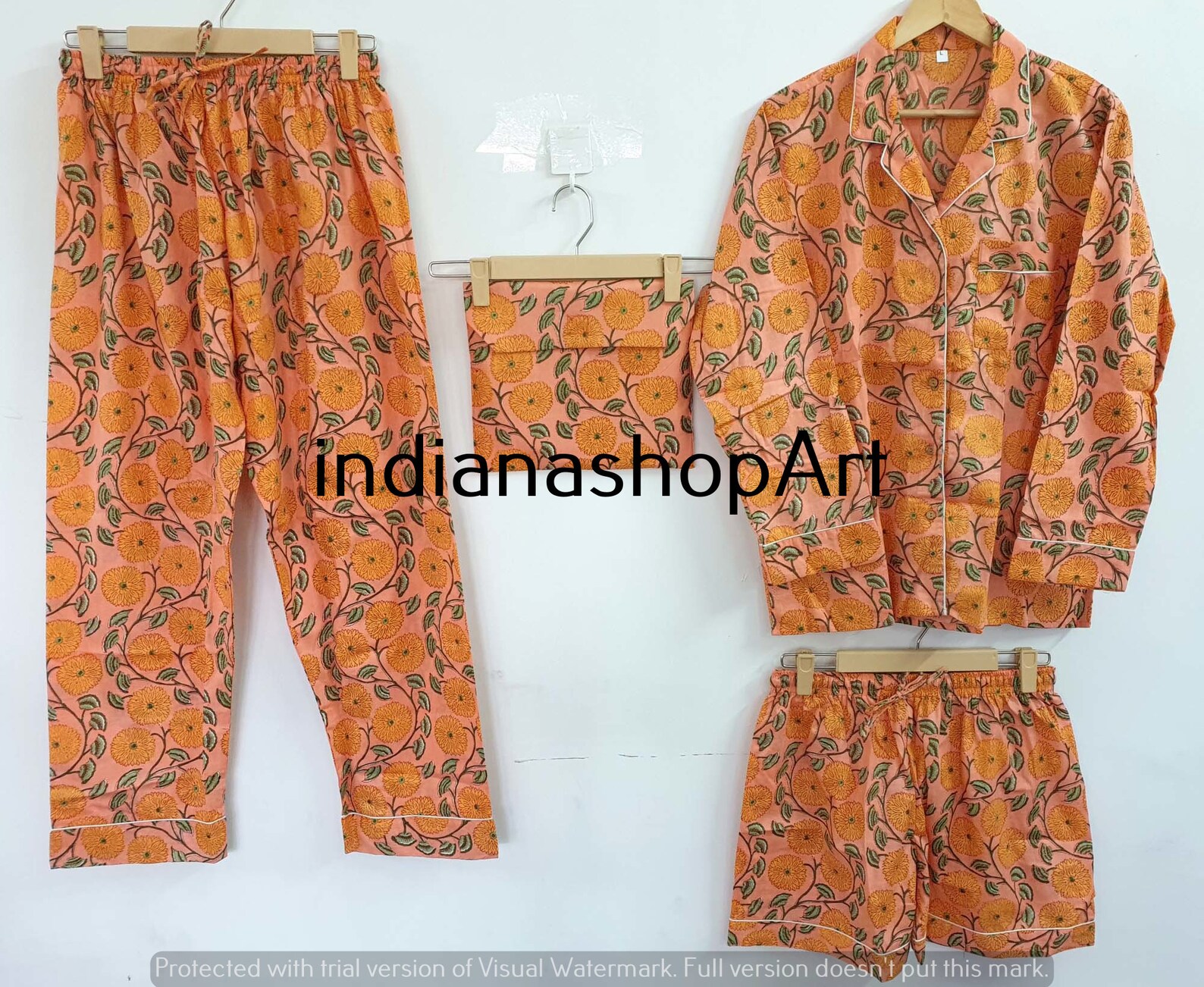 Pajama Set Hand Block Orange Pajama Set 100% Cotton Pajama Set - Etsy