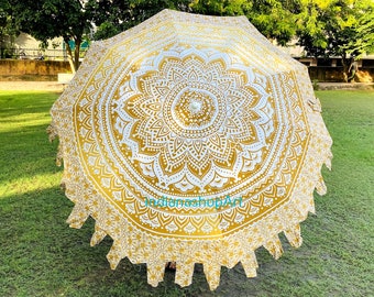 Indian Big Garden Umbrella Handmade Mandala Print Parasol Garden Decorative Sun Shade Table Umbrella, Beach Parasols, Patio Umbrella