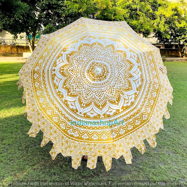 Indian Big Garden Umbrella Handmade Mandala Print Parasol Garden Decorative Sun Shade Table Umbrella, Beach Parasols, Patio Umbrella