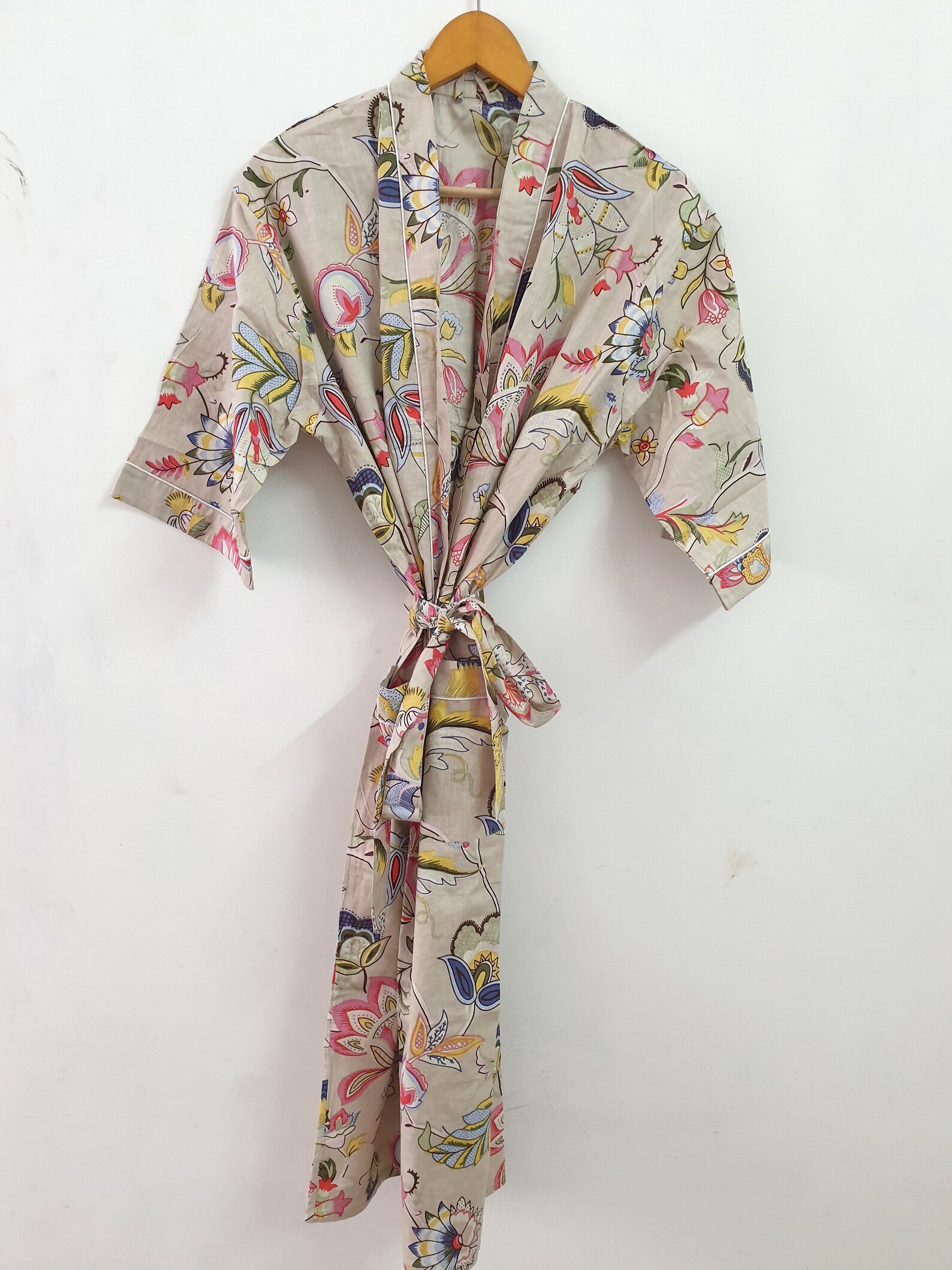 Robe Kimono En Coton Doux Fait Main - Motif Floral - Taille Unique Plus - Neuf Avec étiquettes
