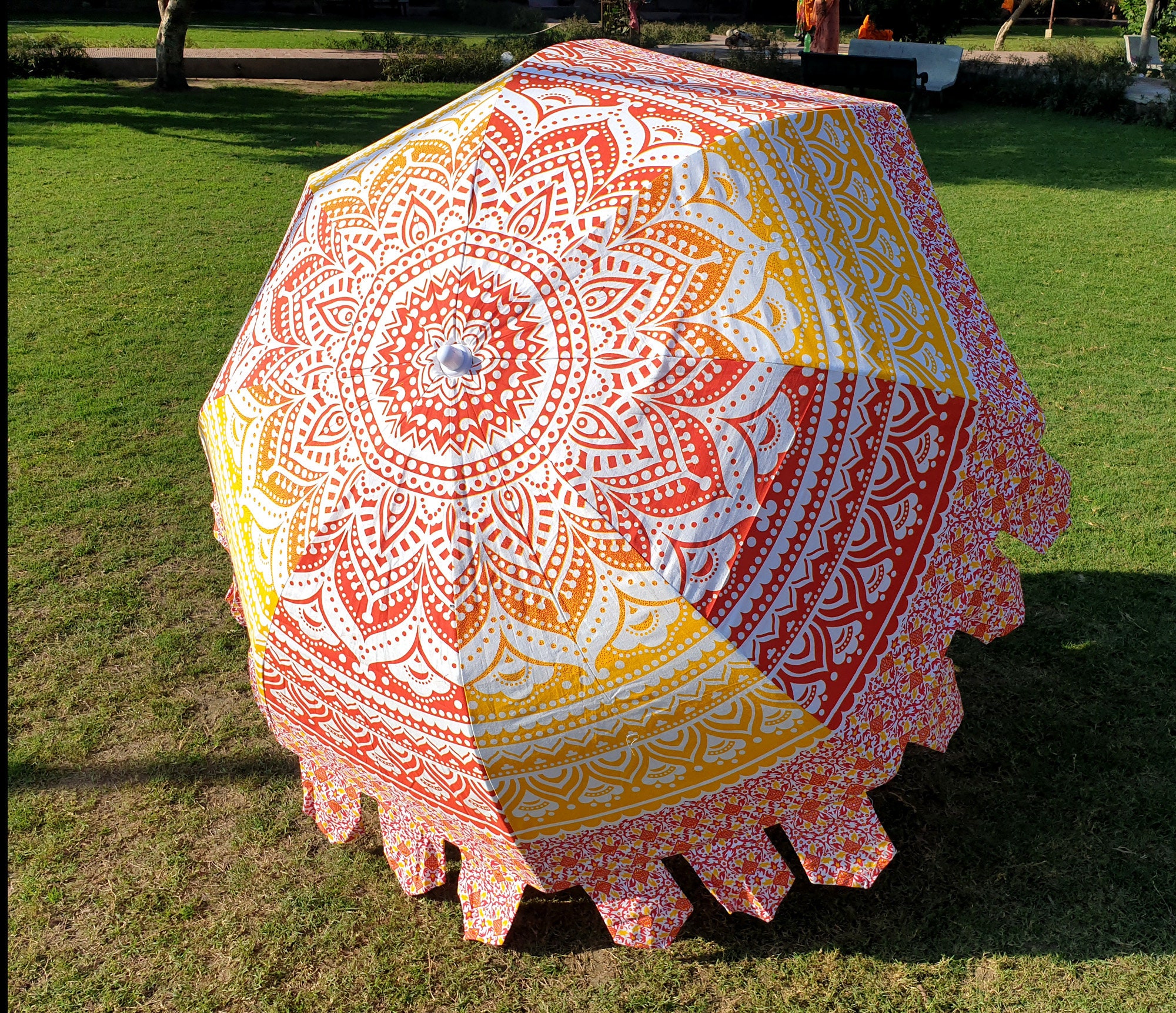 Indiano fatto a mano giallo colore mandala ombrellone ombrellone protezione ombrellone puro cotone modello patio grande ombrelloni giardino e ombrellone Accessori Ombrelli e accessori per la pioggia 